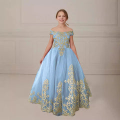 Off the Shoulder Floor Length Pageant Dress Cute Birthdayt Party Gown with Sequnis