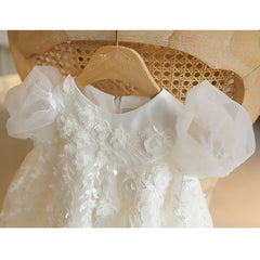 Puffy Sleeve Flower Girl Dress Vintage Ruffle Birthday Party Tulle Gown
