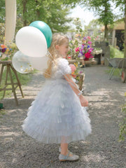 Cute Layer Birthday Party Dress Sequins Princess Gown Flower Girl Dresses Tea Length