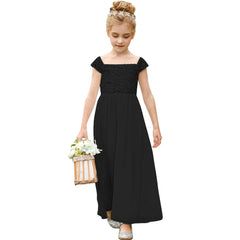 Lace A-Line Short Sleeve Girls Communion Party Dresses Flower Girl Dress Maxi Dresses