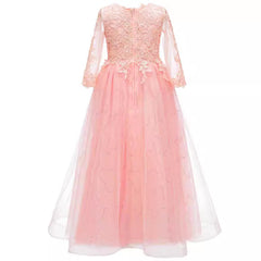 Long Sleeve Flower Girl Dresses Lace Communion Dress Princess Birthday Party Gown