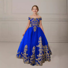 Off the Shoulder Floor Length Pageant Dress Cute Birthdayt Party Gown with Sequnis