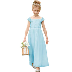 Lace A-Line Short Sleeve Girls Communion Party Dresses Flower Girl Dress Maxi Dresses