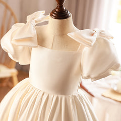 Puffy Sleeve Princess Dresses with Bows Elegant Square Neck Birthday Party Dresses