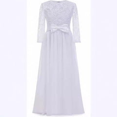 Cute Lace Flower Girl Dresses with Bow Long Sleeve Full Length Communion Dress
