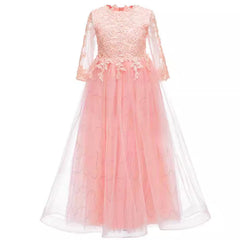 Long Sleeve Flower Girl Dresses Lace Communion Dress Princess Birthday Party Gown