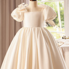 Puffy Sleeve Princess Dresses with Bows Elegant Square Neck Birthday Party Dresses