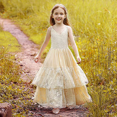 Slip Princess Dress Layer Cake Dress Cute Lace Dresses Sleeveless Flower Girls Dresses
