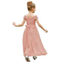 Lace A-Line Short Sleeve Girls Communion Party Dresses Flower Girl Dress Maxi Dresses
