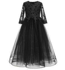 Long Sleeve Flower Girl Dresses Lace Communion Dress Princess Birthday Party Gown