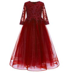 Long Sleeve Flower Girl Dresses Lace Communion Dress Princess Birthday Party Gown