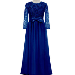Cute Lace Flower Girl Dresses with Bow Long Sleeve Full Length Communion Dress