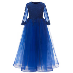 Long Sleeve Flower Girl Dresses Lace Communion Dress Princess Birthday Party Gown