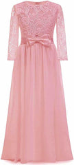Cute Lace Flower Girl Dresses with Bow Long Sleeve Full Length Communion Dress