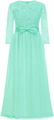 Cute Lace Flower Girl Dresses with Bow Long Sleeve Full Length Communion Dress