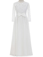 Cute Lace Flower Girl Dresses with Bow Long Sleeve Full Length Communion Dress