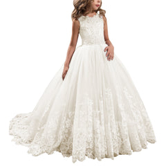 Flower Girls Dress for Wedding Kid Lace Tulle Dance Communion Dress Pageant Sleeveless princess dress