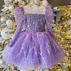 Gilrs Sequnis One Shoulder Birthday Party Dresses Kids Bow Princess Dress Feather Dress