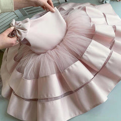 One Shoulder Ball Gown for Little Girls with Bow Cute Flower Girl Dresses