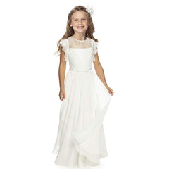 Elegant Round Neck Lace Flower Girl Dresses A Line Simple Plain Party Dress Floor Length