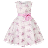 Classic Round Necked Girls Cute Dresses with Bow Floral Printed Multi-colors Ball Gown