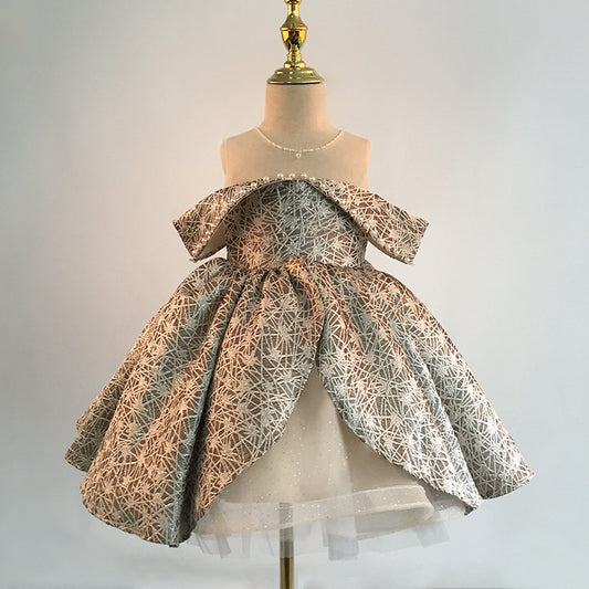 Sequins Off the Shoulder Dress with Imitation Pearls Girls' Birthday Party Gown