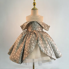 Sequins Off the Shoulder Dress with Imitation Pearls Girls' Birthday Party Gown