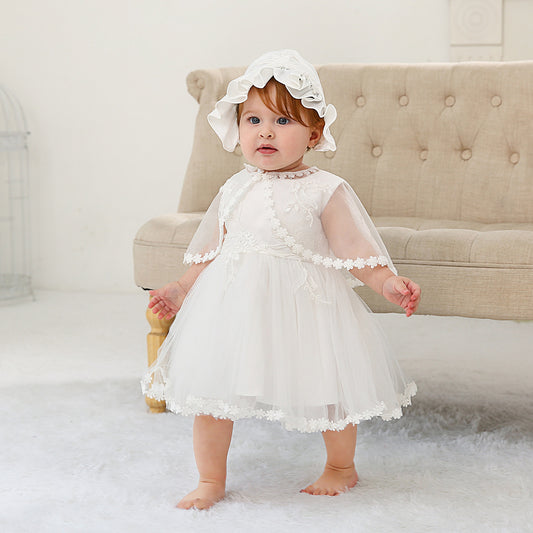 Cute 3PCS A Line Baptism Dresses with Bonnet Babe Christening Gown