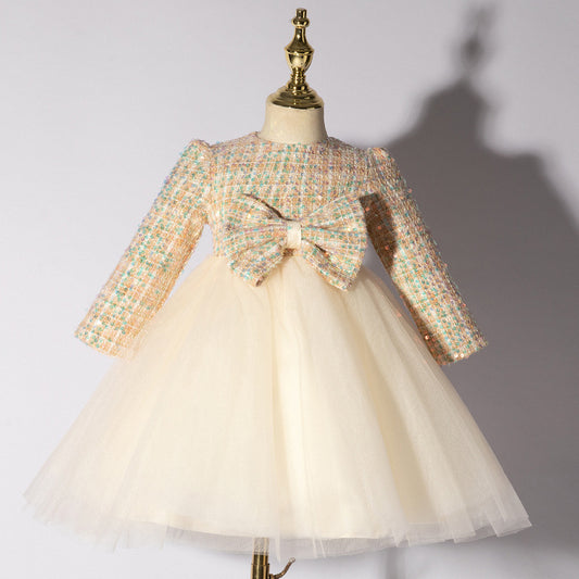 Cute Long Sleeves Princess Dress with Bow Sequins A Line Tulle Gown