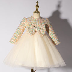 Cute Long Sleeves Princess Dress with Bow Sequins A Line Tulle Gown