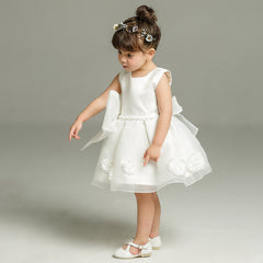 Simple Christening Dress for Baby Girls Sleeveless Flower Girl Dresses Round Neck Cute dress