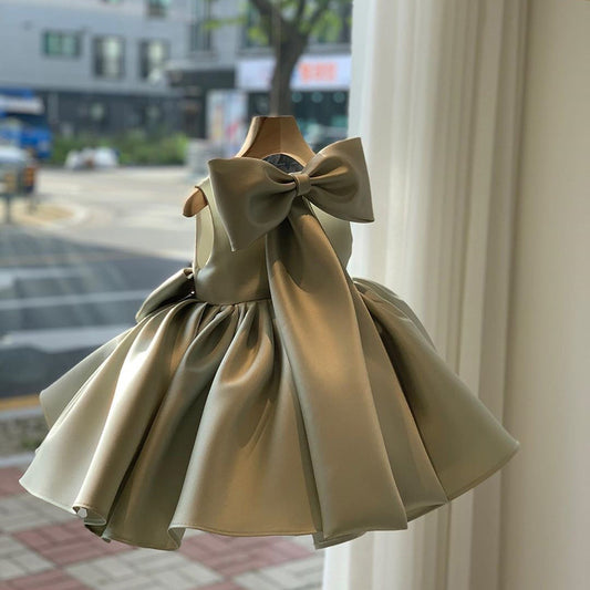 Elegant Princess Dress with Bows Flower Girl Dresses Party Gown Formal Wear for Kids