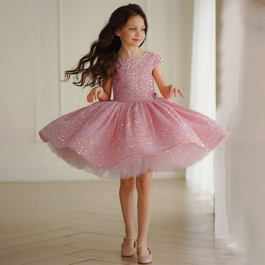 Cute Sequins Birthday Party Dress with Bow Princess Pageant Gown