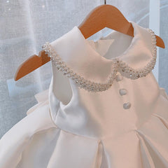 Gorgeous Kid's Ruffle Princess Dress with Bow Sleeveless Peter Pan Collar Gown