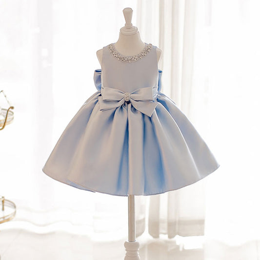 A Line Sleeveless Flower Girl Dresses with Bows Round Necked Performance Costume