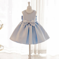 A Line Sleeveless Flower Girl Dresses with Bows Round Necked Performance Costume