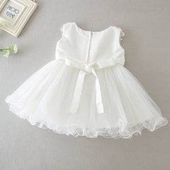 2 PCS Round Necked Lace Christening Dress for Baby with Bow Cute Birthday Dresses