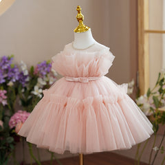 A Line Pink Dress Soft Tulle Gown for Kids Cute Girls' Birthday Dress