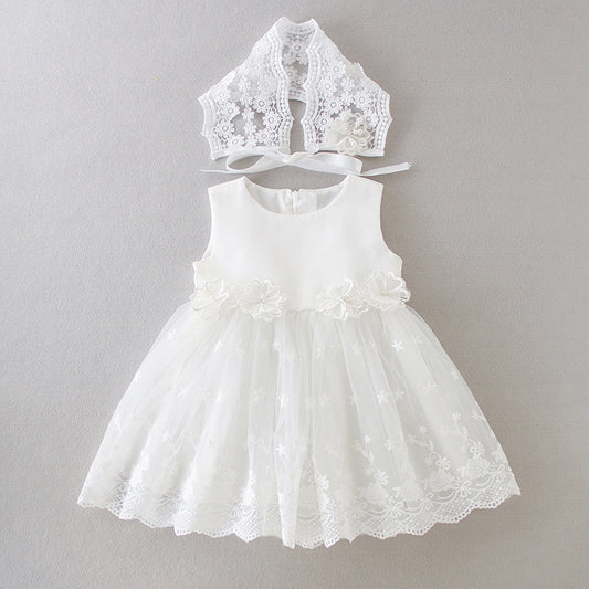 Lovely 2 PCS A Line Lace Baptism Gown with Bonnet Simple Christening Dress