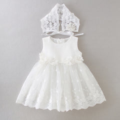 Lovely 2 PCS A Line Lace Baptism Gown with Bonnet Simple Christening Dress