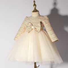 Cute Long Sleeves Princess Dress with Bow Sequins A Line Tulle Gown