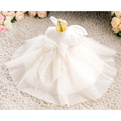 High Waist Sleeves Flower Girl Dresses Baby Girls Embroidery Sheer with Bows Princess Dress