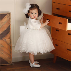 Sleeveless A Line Princess dress with Bow and Jacket Cute Embroidery Sheer Gown