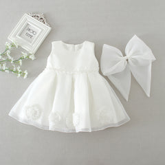 Simple Christening Dress for Baby Girls Sleeveless Flower Girl Dresses Round Neck Cute dress
