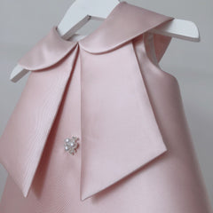 Kid's Sleeveless Satin Birthday Party Dress Cute Peter Pan Necked Formal Wear