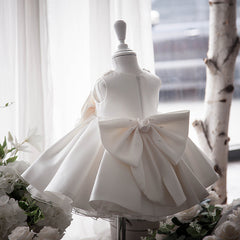 Peter Pan Collar Children's Birthday Party Dress with Bows Kid Flower Girl Dresses with Imitation Pearls