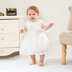 Cute 3PCS A Line Baptism Dresses with Bonnet Babe Christening Gown