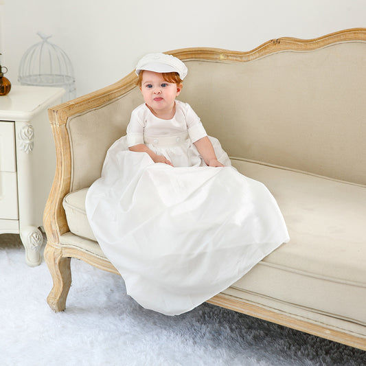 Boys Baptism Dress with Beret Cute Infant Christening Gown Romper
