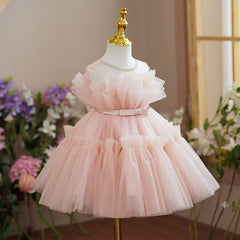 A Line Pink Dress Soft Tulle Gown for Kids Cute Girls' Birthday Dress
