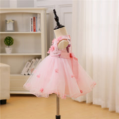 Baby's Cute Butterflies Printed Dress Little Girls Birthday Party Gown with Bow